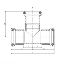 Sanpro Edelstahl Pressfitting M-Kontur T-Stück, Abgänge gleich, Größe 35 mm