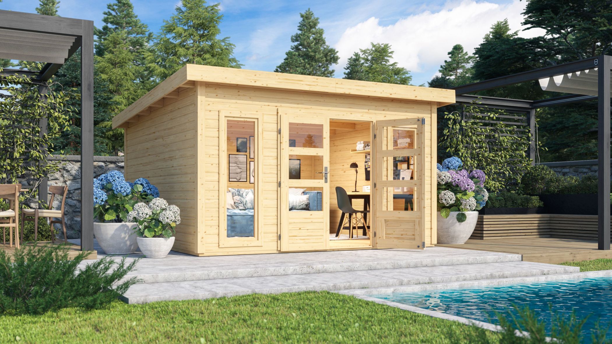 Karibu Gartenhaus Gerätehaus Northeim 5 naturbelassen 369x369x229,5 cm