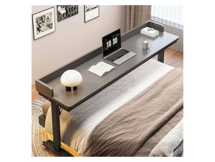 UMEXIDRA Holz-Überbetttisch Mehrfarbig 100–180 cm. Zur Verwendung über dem Bett: Arbeiten, Essen, Lesen(Gray+black,100cm)