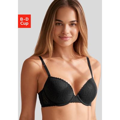Schalen-BH S.OLIVER "Alix", Damen, Gr. 70, Cup C, schwarz, Spitze, Obermaterial: 42% Polyamid, 40% Polyester, 18% Elasthan, BHs Schalen-BH, aus weicher, flacher Spitze mit dezentem Muster
