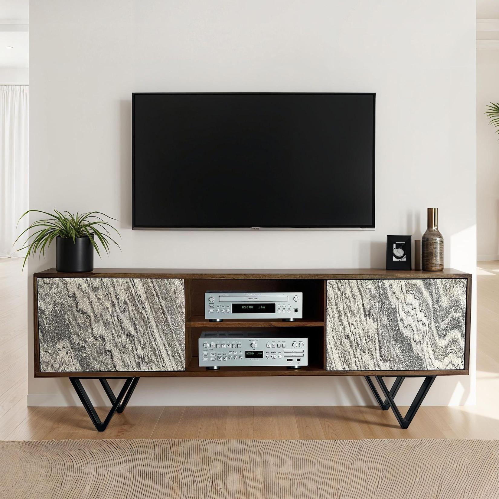 TV Schrank FineBuy Lowboard 150 cm Holz Massiv Fernsehkommode Fernsehschrank