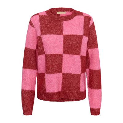 Strickpullover CULTURE "Damen Strickpullover CUnimba", Damen, Gr. M, rot (rio rot, pink check), Obermaterial: 78% Polyester PES. 19% Polyacryl PAN. 3% Elasthan EL., Pullover Strickpullover