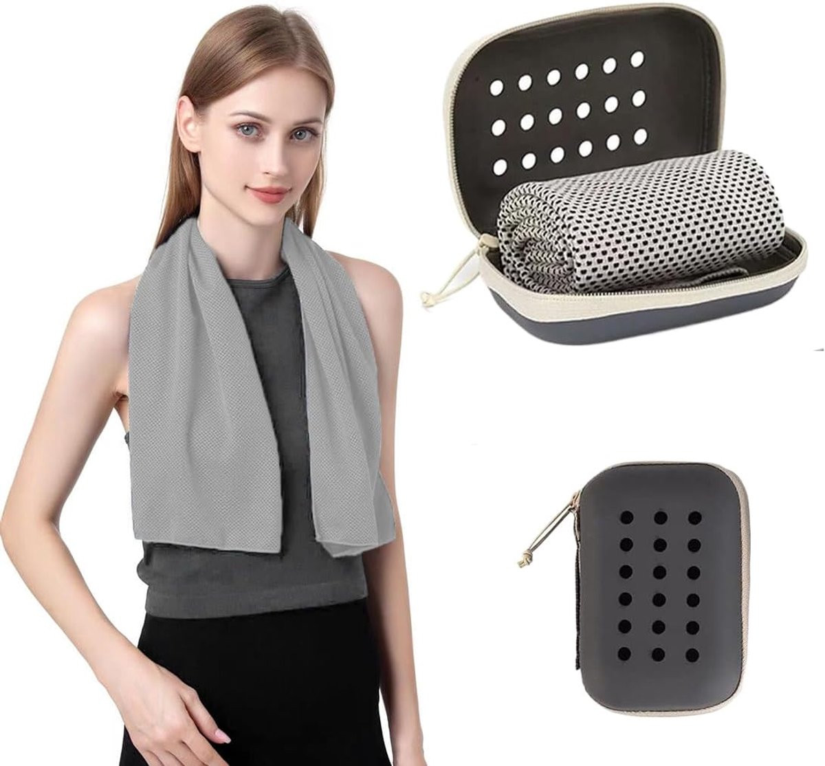 Compacte grijze microvezel handdoek voor sport, reizen en sauna