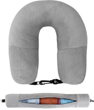 Inspire Curations PackSmart Comfort Pillow Travel Neck Pillow With Fillable Storage & Velvet Cover light Grey