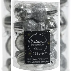 Kaemingk Christbaumschmuck Eichel Glas Ø 3 cm x 4 cm 12 Stück silber