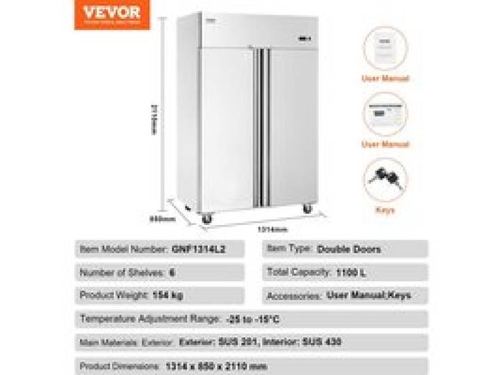 Réfrigérateur Commercial 1100 L-VEVOR-Armoire Réfrigérée Positive à Portée de Main 2 Portes-6 Tablettes-Cuisine Restaurant