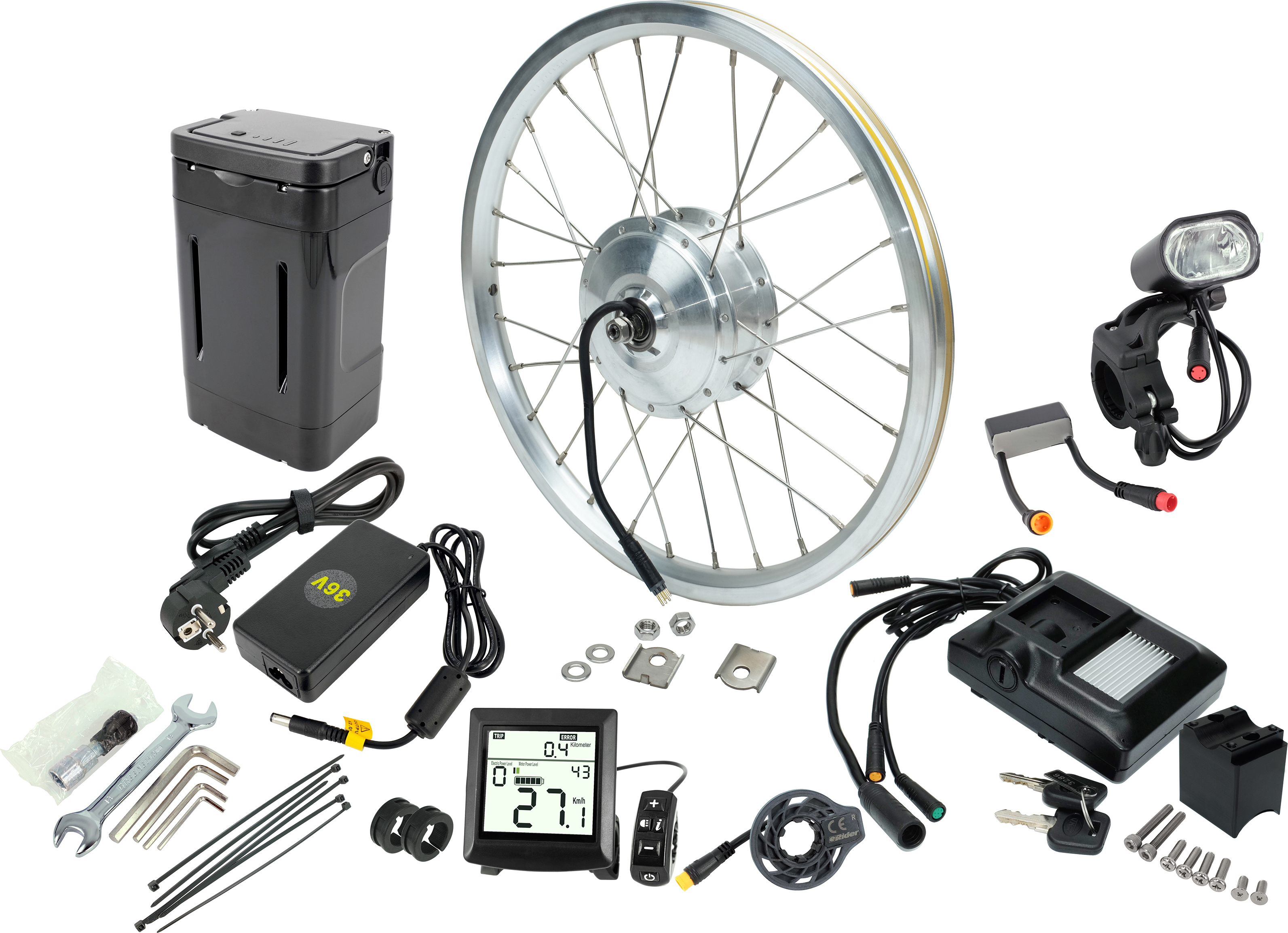 PowerSmart Elektro-Fahrrad-Kit Ebike Elektro-Fahrrad-Umrüstsatz, 16-Zoll-Rad mit eingebautem Motor-Umrüstsatz für die Vorderradnabe