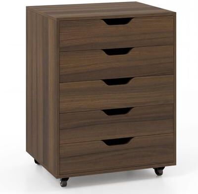 Costway 5 Drawer Mobile File Cabinet with Wheels for Living Room-Walnut