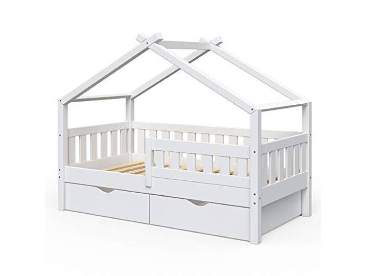 VitaliSpa Hausbett Design, Weiß, 80x160 cm mit 2 Schubladen, geeignet als Spiel- und Schlafbereich für Kinder