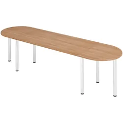 bümö Konferenztisch oval 280x80 cm großer Besprechungstisch in Nussbaum, Besprechungstisch mit Chromfüßen, Meetingtisch für 8 Personen, Tisch für