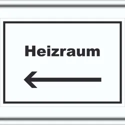 HB-Druck Heizraum Schild mit Text und Richtungspfeil links Heizung Wärme waagerecht A1 (594x841mm)