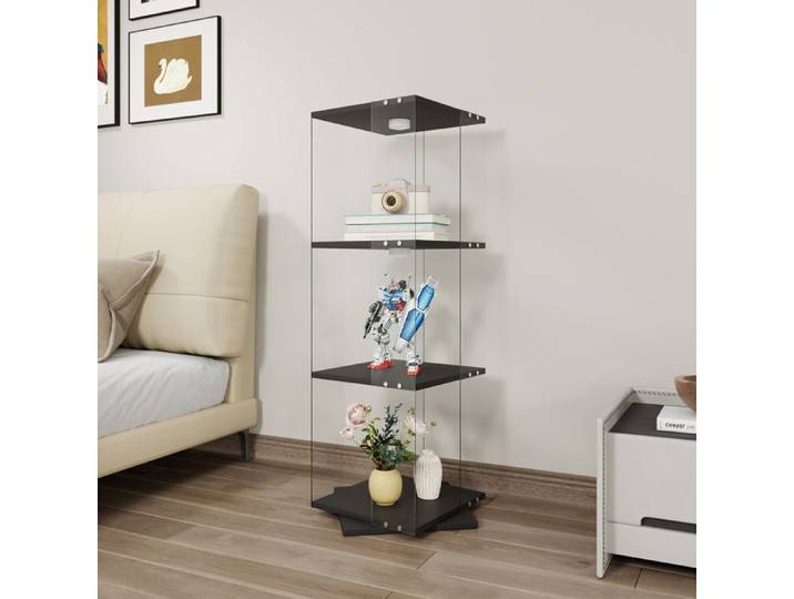 Vitrine Noir 38x38x121 cm SORVAGLOS Vitrine de salon Meuble Rangement Éclairage LED Réglable Vitrine Verre Rotative 360° Moderne