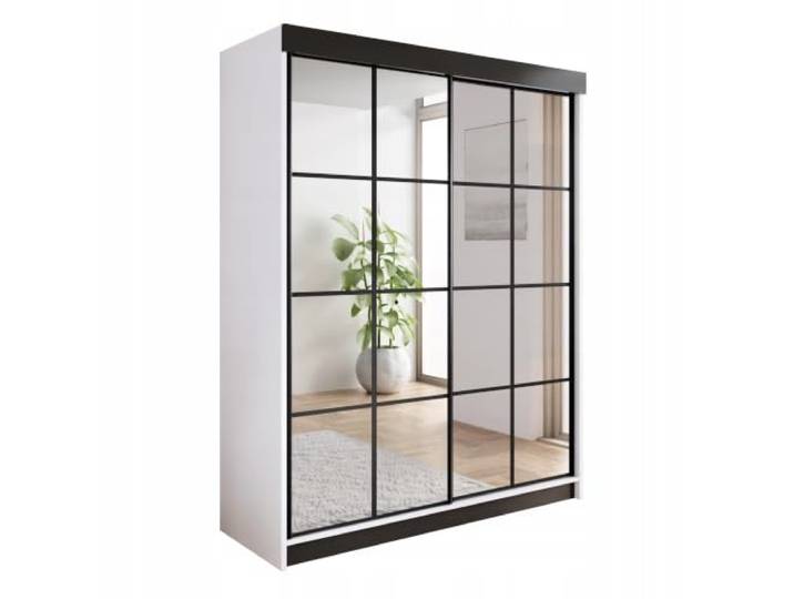 KIER FURNITURE Schiebeschrankmit Spiegel ARI Weiß 200x200x62 cm Geräumiger, Schiebeschrank mit platzsparenden, Türen und Stauraum für Kleidung, Wäsche und Accessoires
