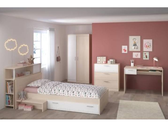 Parisot Jugendzimmer Charly 8 Komplett Set, Akazie und Weiß, 5-teilig
