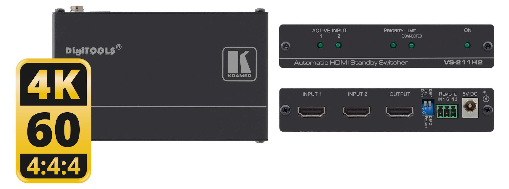 Kramer Electronics VS-211H2, HDMI, Schwarz, 17,82 Gbit/s, 400 mA, 120 mm, 71,5 mm