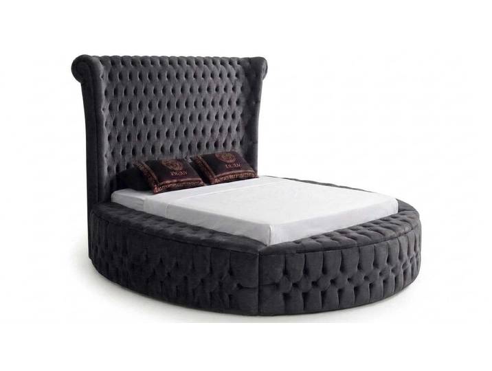 JVmoebel Rundbett Graues Luxus Rundbett Samt Polster Chesterfield Kopfteil Schlafzimmer (1-tlg., 1-tlg)