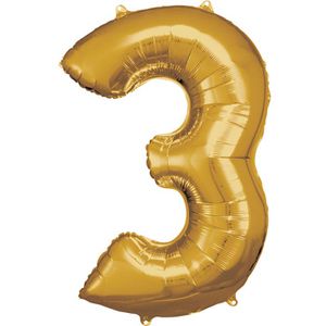 Amscan Luftballons 9906268, Riesenzahl 3, gold, Folienballon, 58 x 92 cm