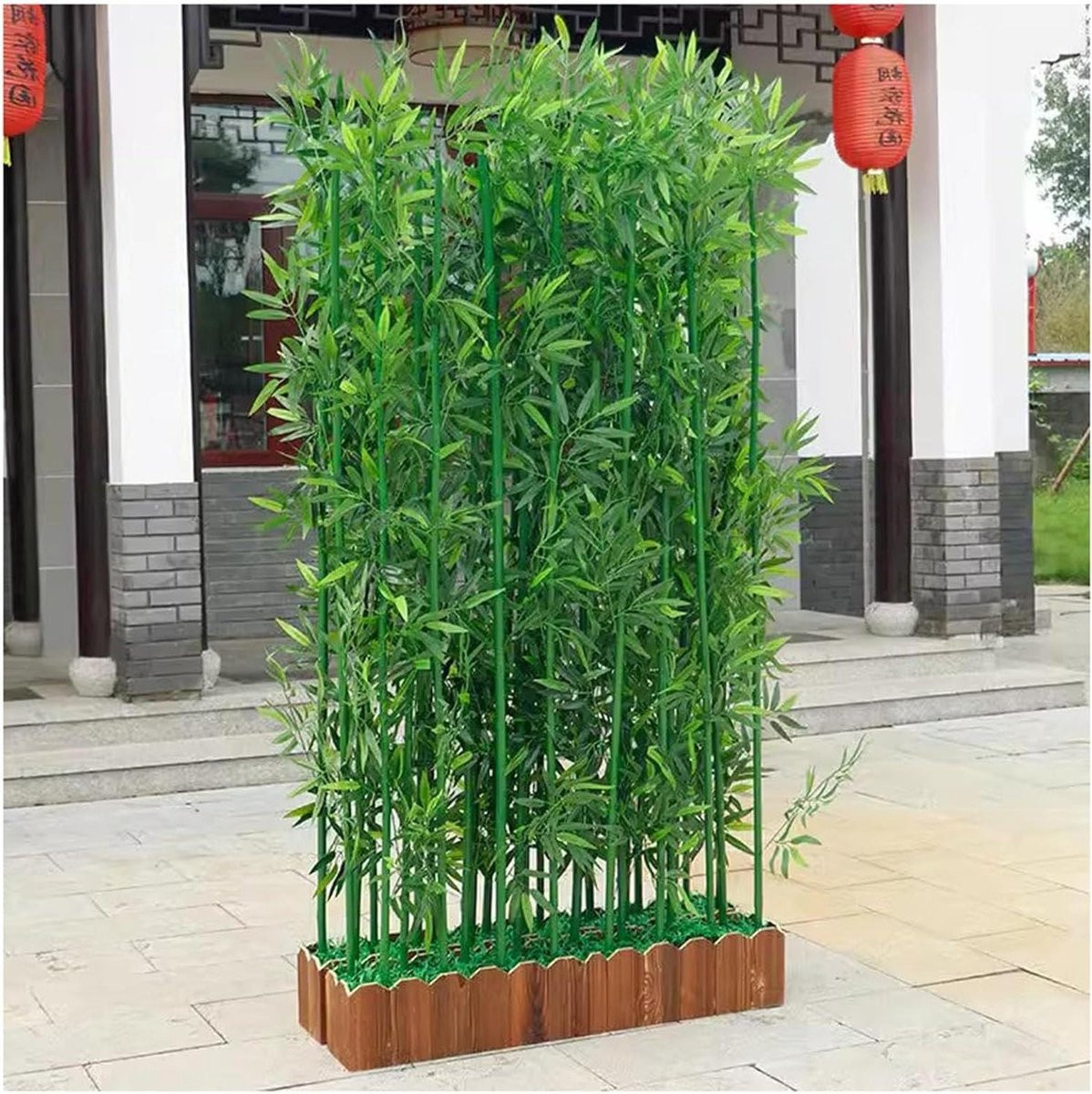 Kunstmatige Bamboe Decoratieplant Kamerverdeler met Echte Bamboe Stammen - Groen - Hoogte: 1,5 m