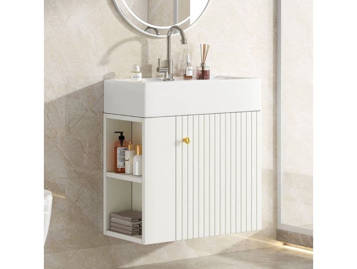Meuble de salle de bain lavabo avec meuble vasque 55 cm - meuble vasque suspendu blanc -petit meuble salle de bain invité
