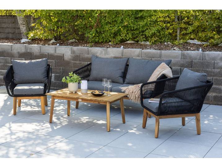 Garten Loungeset Rawai – wetterbeständig, in zwei Farben aus Holz - Schwarz - Luxusbetten24