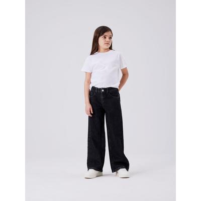 Weite Jeans NAME IT "NKFROSE für Mädchen mit weitem Bein und klassischem Sitz", Mädchen, Gr. 116, N-Gr, blau (dunkelgrau denim), Denim/Jeans, Obermaterial: 100% Baumwolle, leichte Abriebeffekte, normal knöchellang, Jeans, normal, Denim,...