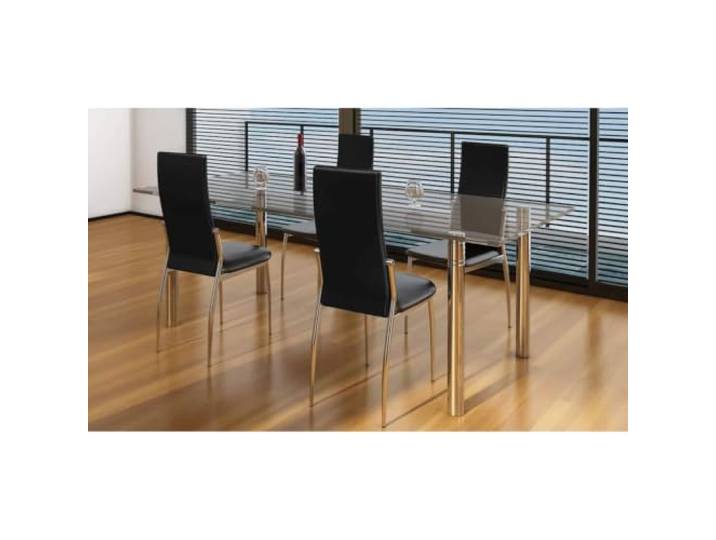 HGPOTUY Esszimmerstühle 4 STK. Schwarz Kunstleder Chrombeine, Belastbar bis 110 kg, Pflegeleicht, Modernes Design