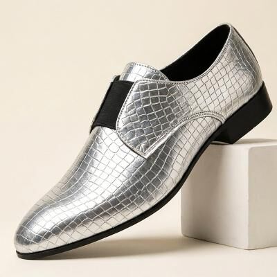 LightInthebox Men's Silver Derby Shoes Crocodile Pattern Lace Up Dress Shoes Luxury Fashion Style Elegant Formal Footwear for Mature Men Wedding Party Evening Events