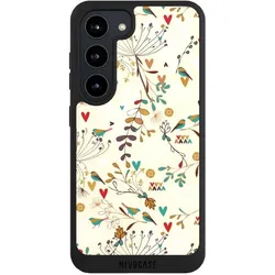 Nivocase Handyhülle für Samsung Galaxy S23 Hülle NIVOpure Case Schwarz Blumen Retro Vogel (Samsung Galaxy S23), Smartphone Hülle, Schwarz