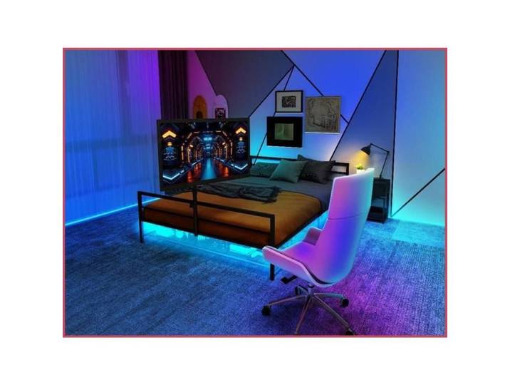 Lit Gaming Métallique - Halterung Réglable LED & Rangement Sous-Lit - Noir