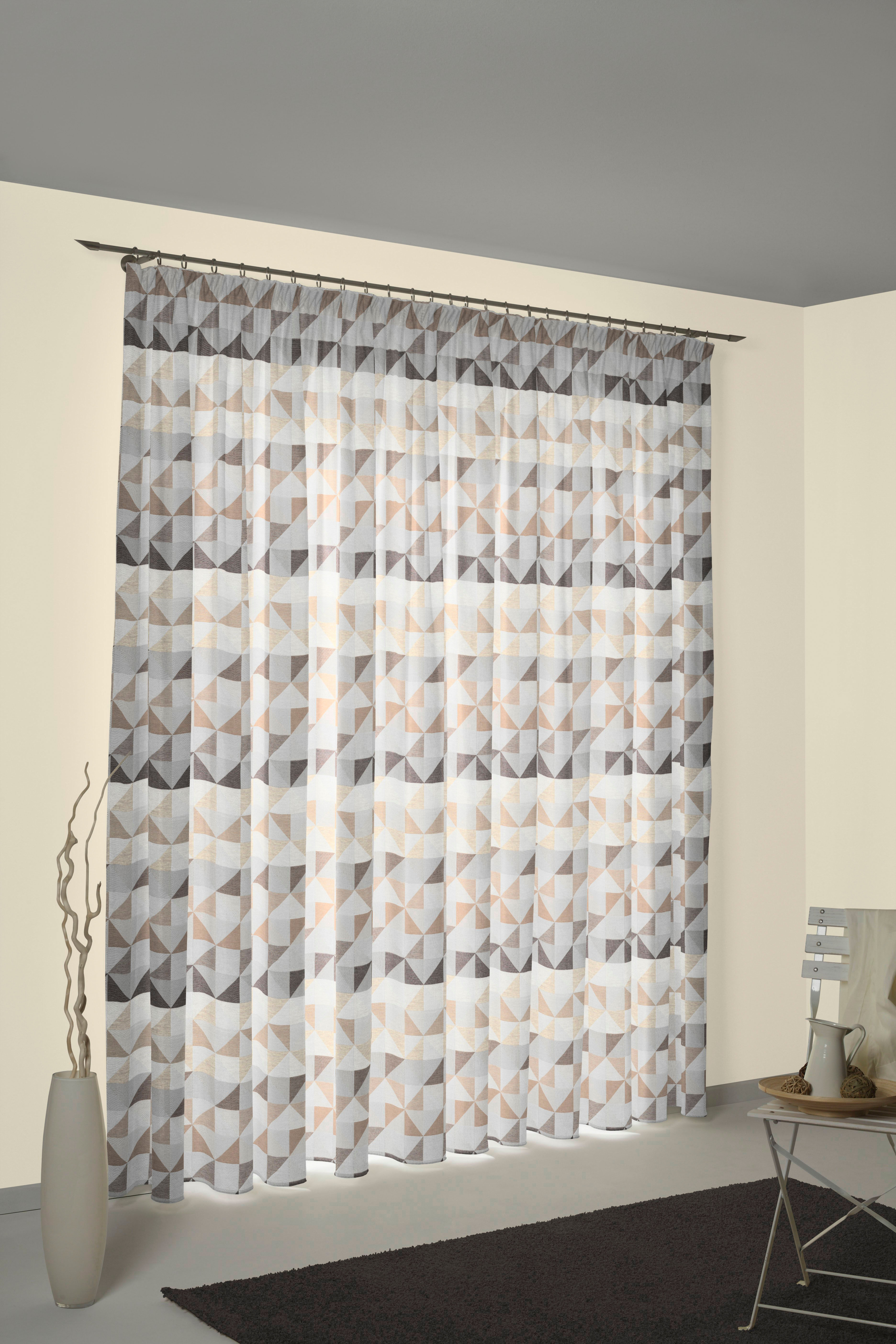 Vorhang WIRTH "Berlare", braun, B:132cm H:195cm, Jacquard, Baumwolle, Polyester, Gardinen, Vorhang braun 195cm, Multifunktionsband, 132cm