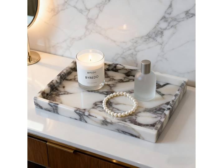 Calacatta Viola – plateau de vanité en marbre, plateau décoratif rectangulaire en pierre naturelle pour comptoir de salle de bain, organisateur de bijoux, décoration d'intérieur
