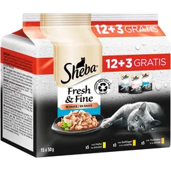 Sheba Portionsbeutel-Multipack "Fresh & Fine" in Sauce 12 x 50g + 3 x 50g