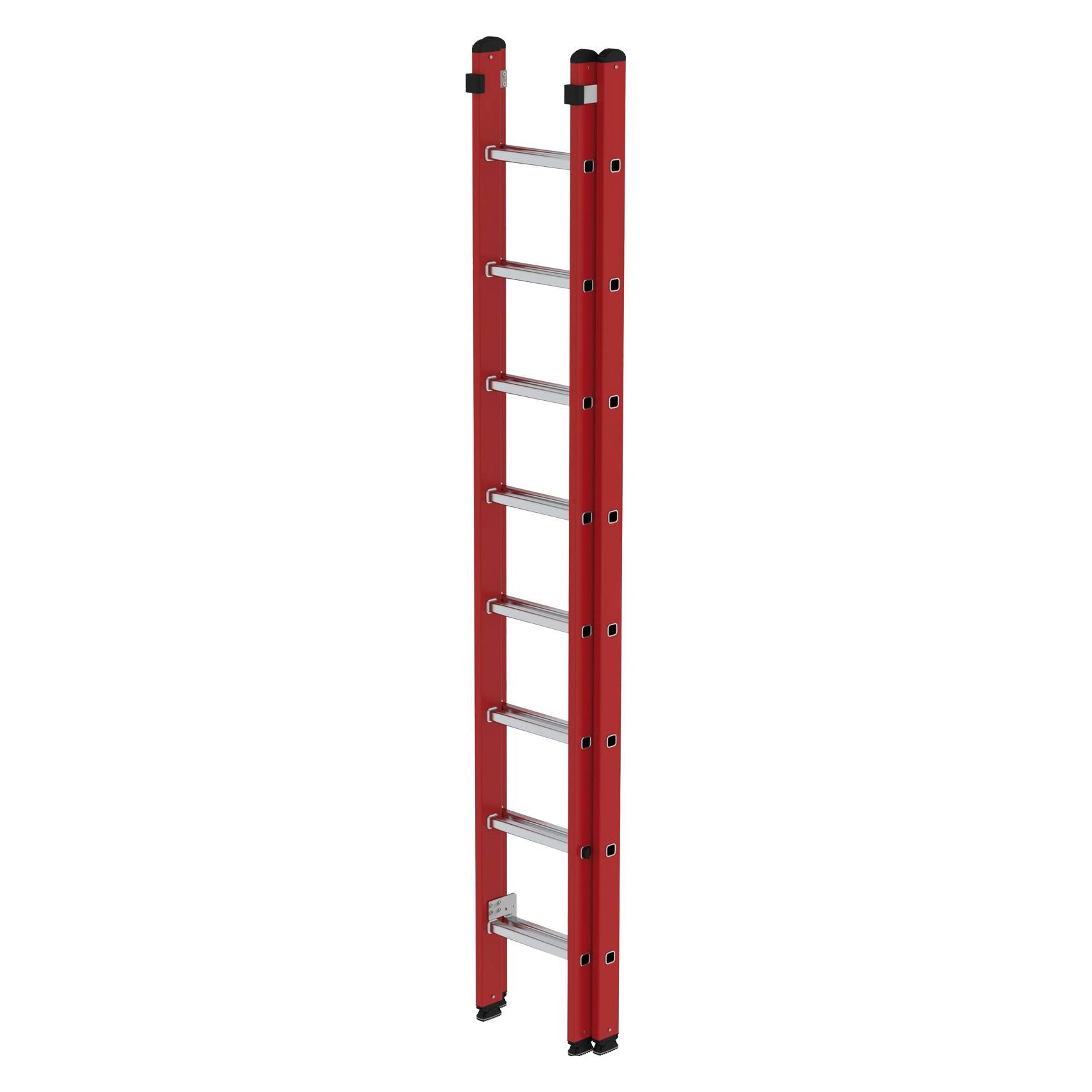 Munk Sprossen-Schiebeleiter 2-teilig GFK/Alu ohne Traverse 2x8 Sprossen (Regalleiter, 420 cm) (035108)