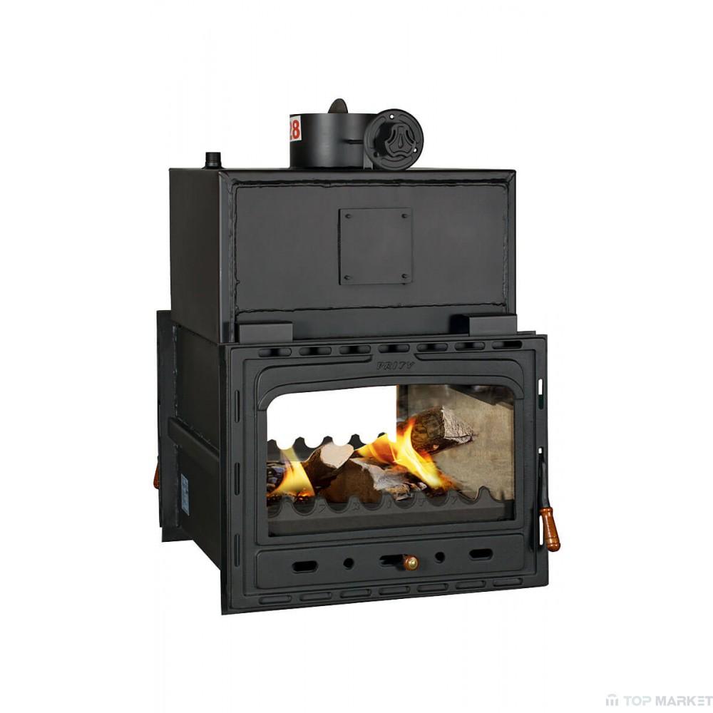 Kamineinsatz PRITY 2C W28 | 5 + 28,2 kW | Gesamt 33,2 kW | Ø200 mm | Gusseisentür | Holzofen wasserführend