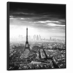 LEINWAND Bilder mit Rahmen - Paris - Skyline - Eiffelturm - Stadt - Wolken - 90x90