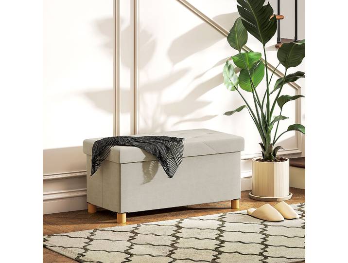 HOMCOM Banc Rangement Pliable 67L 120kg Crème 76x38x38cm