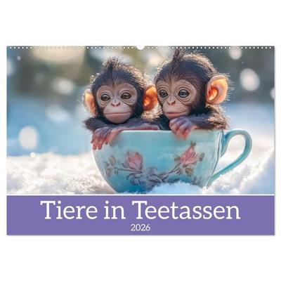 Tiere in Teetassen (Wandkalender 2026 DIN A2 quer), CALVENDO Monatskalender