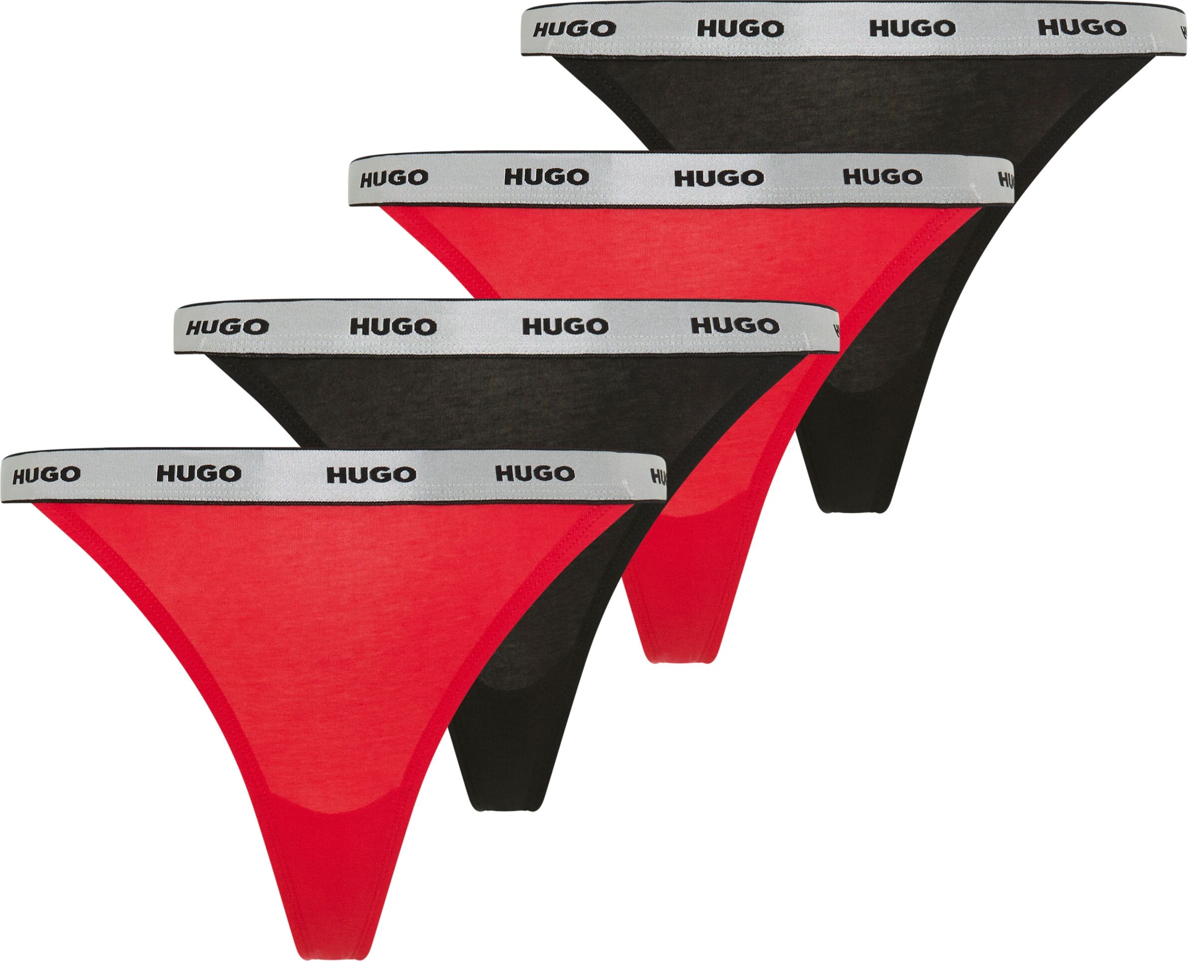 Stringtanga HUGO UNDERWEAR, Damen, Gr. L, 3 Stk., Jersey, rot (open miscellaneous 963), Jersey, Obermaterial: 95% Baumwolle, 5% Elasthan, körpernah, Unterhosen Stringtanga, elastischer Bund mit Logo