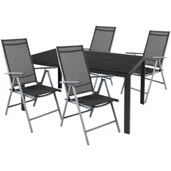 Mojawo, Gartentisch + Balkontisch, 5-tlg Gartenmöbel Gartengarnitur Outdoor 125x70cm Anthrazit/Schwarz (125 x 70 x 74 cm)