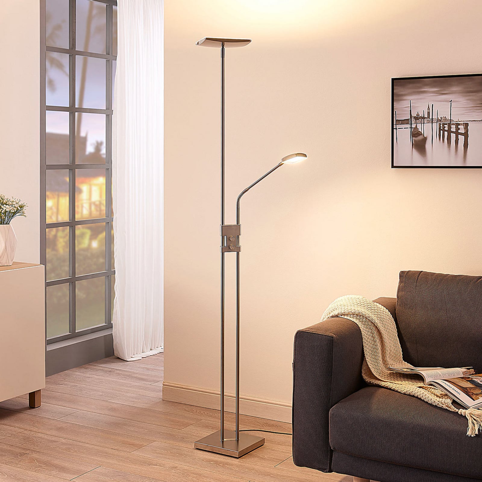 Lindby Jonne LED-vloerlamp dimbaar - Grijs/Zilver - Modern metaal