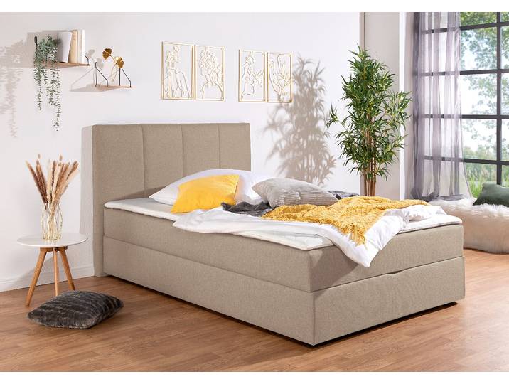 Boxbett, Stoff, Beige-Creme, 154×210 cm, Mit Bettkasten, Modern, Inosign