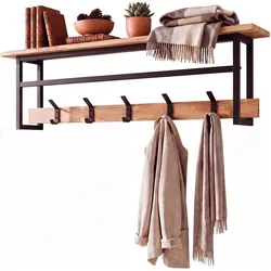 FineBuy, Kleiderhaken + Wandgarderobe, Wandgarderobe Massivholz 100cm Hängegarderobe Flurgarderobe mit Ablage 5 Haken