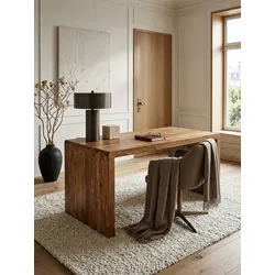 Schreibtisch Massivholz Ablage Landhausstil BOHA, Dunkelbraun 80x140x76 cm