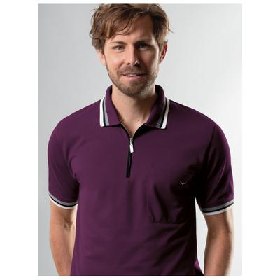 Poloshirt TRIGEMA "TRIGEMA Poloshirt mit Reißverschluss", Herren, Gr. L, aubergine, Piqué, 100% Baumwolle, Basic, lang, ohne Ausschnitt, Shirts