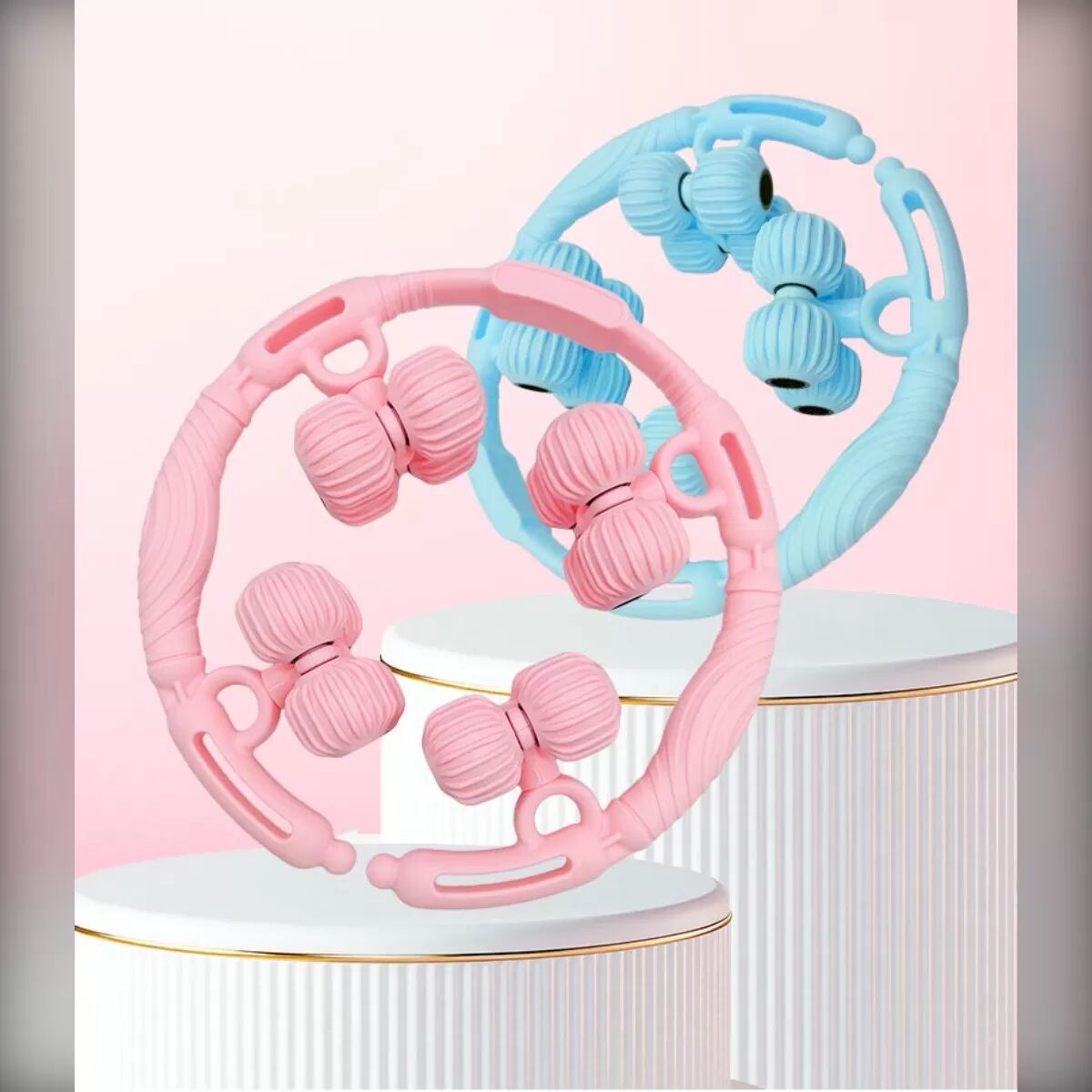 INF 16-Rad Doppel-Layer 360° Beinmassage-Roller – Einstellbare Breite, PP+TPR 3D-Perlen Tiefkneten Blau