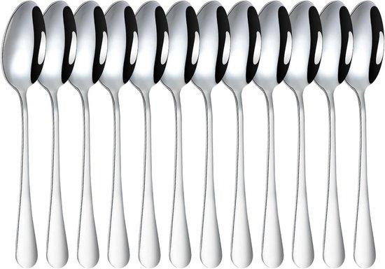 Set van 12 gepolijste espressoleschepjes van roestvrij staal, zilver, Lengte: 19,2 cm