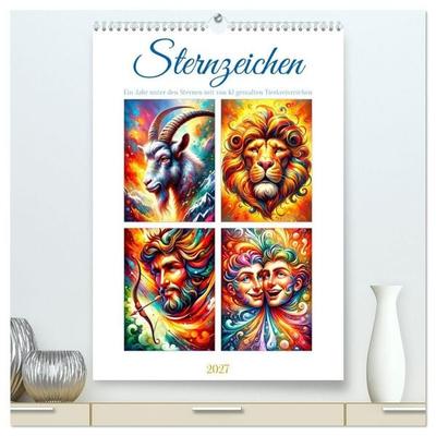 Sternzeichen - Ein Jahr unter den Sternen mit von KI gemalten Tierkreiszeichen (hochwertiger Premium Wandkalender 2027 DIN A2 hoch), Kunstdruck in