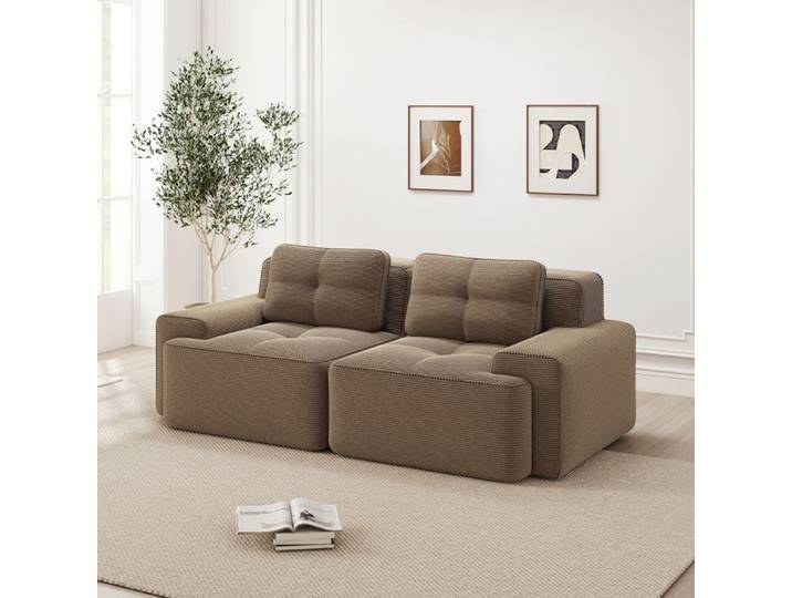 MEUBLIV Canapé modulable convertible en couchage avec base antidérapante 204x104x69 cm velours marron sans montage