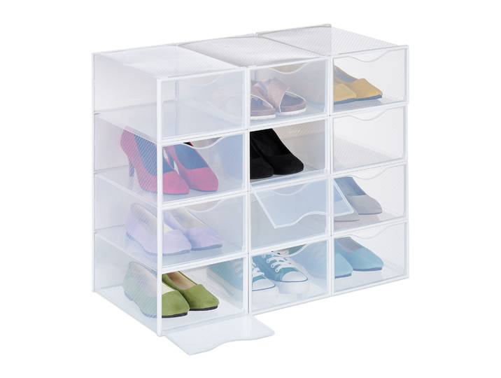 Schuhboxen 12er-Set Weiss-Transparent