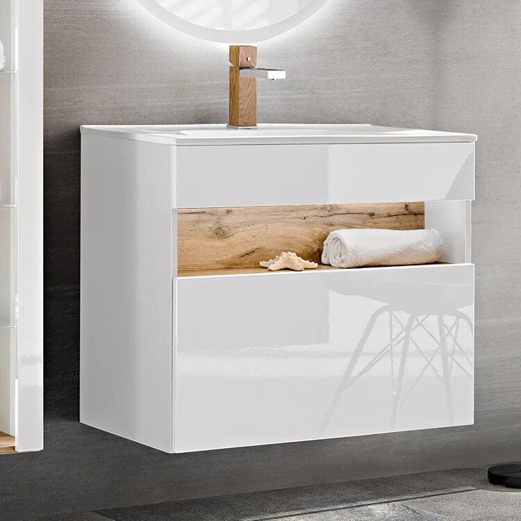 garneroarredamenti Mobile bagno sospeso 80cm bianco rovere Jachal